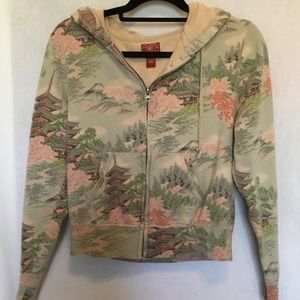 Y2K Lucky brand Asian bonsai tree jungle zip hoodie